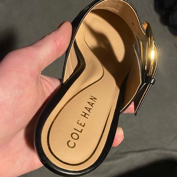 COLE HAAN Kitten Heel Mules with Gold Buckle - Picture 5 of 16